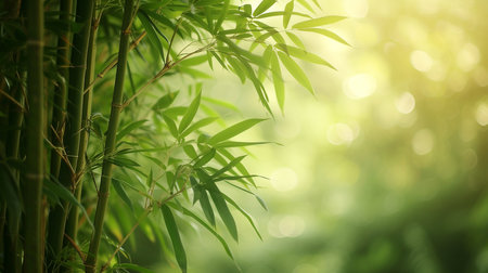 Bamboo leaves with sunlight in the morning. Natural green background.の素材