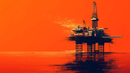 Oil platform on the sea at sunset. Oil and gas industry.の素材