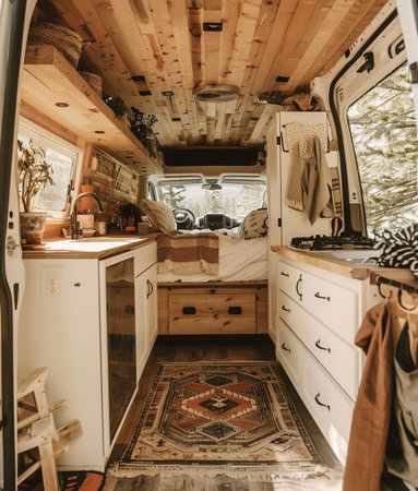 Interior of a camper van. Caravan car camping.の素材