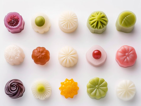 Colorful mochi japanese dessert on white background.の素材