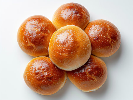 Bread rolls on a white background, top view, close-upの素材