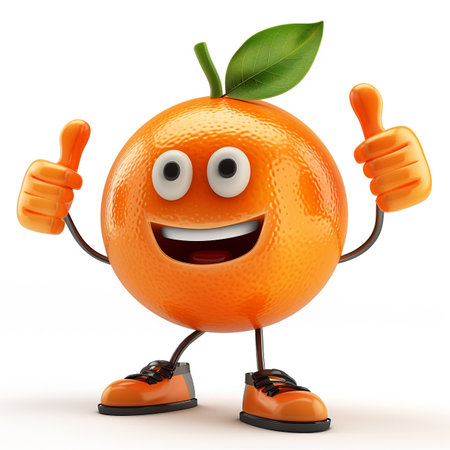 Cartoon orange character with thumbs up gesture. 3d render illustrationの素材