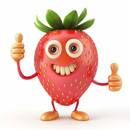 Cartoon character of strawberry with thumbs up on a white background.の素材
