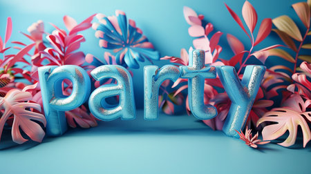 3D rendering of the word DATY made of flowers on a blue backgroundの素材
