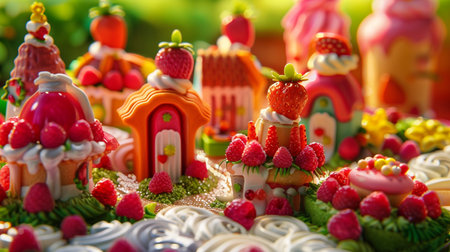 Birthday cake in the form of a house with a red roofの素材