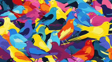 Seamless pattern with colorful birds on abstract background. Vector illustrationの素材