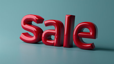 3d rendering of red sale sign on blue background with reflection.の素材