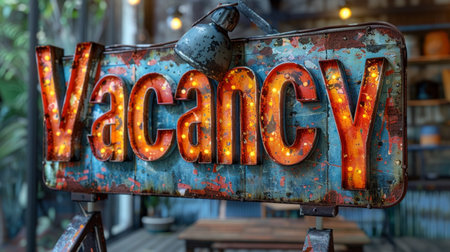 Vacancy signboard in coffee shop, vintage style, stock photoの素材