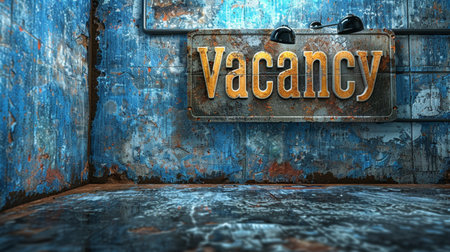 Vacancy sign on an old rusty door. 3D renderingの素材