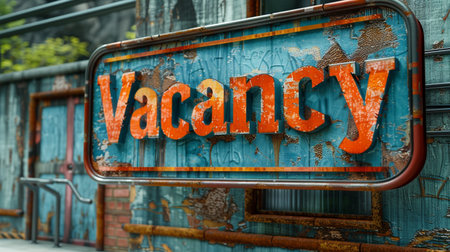 Vacancy sign on the wall of an old train station.の素材