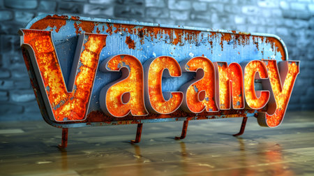 Vacancy text in rusty metal plate. 3D illustration.の素材