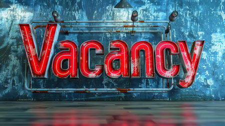 Vacancy neon sign on grunge background. 3D renderingの素材