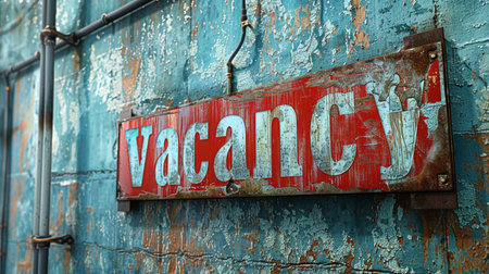 Vacancy sign on an old blue wall. Vintage background.の素材