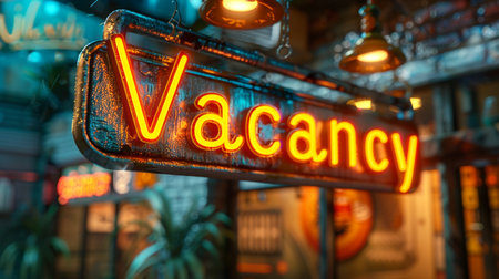 Vacancy signboard at night in Paris, France. Retro styleの素材