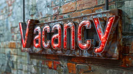 Vacancy sign on a brick wall. 3D illustration.の素材