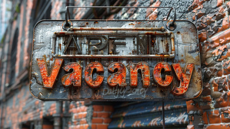 Vacancy sign on a wall of an old factory building.の素材