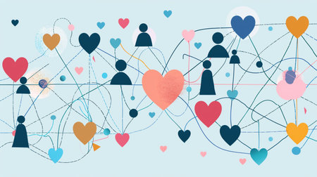 Valentine's day background with hearts and people. Vector illustration.の素材