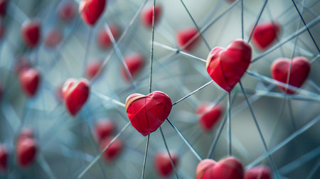 Valentine's day background. Red hearts on a blue backgroundの素材