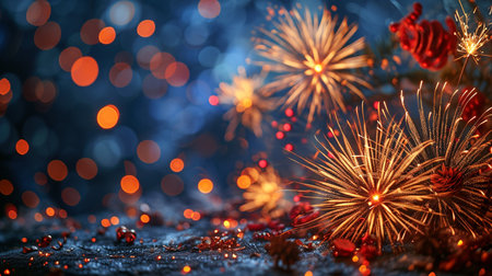 Fireworks and bokeh background. New Year and Christmas concept.の素材