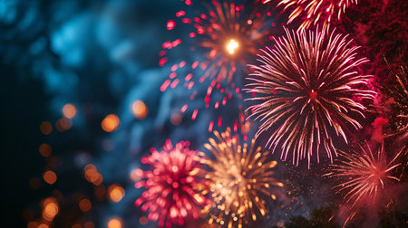 Colorful firework display for celebration happy new year and merry christmasの素材