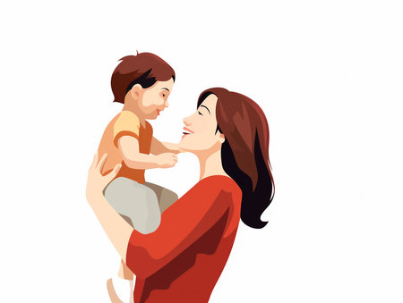 Mother with her baby on a white background. Vector illustration in cartoon style.の素材