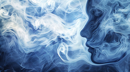 Portrait of beautiful woman with smoke in her hair, tonedの素材