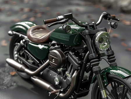 3d rendering of a vintage chopper motorcycle on the ground.の素材