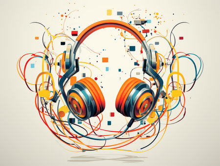 Headphones with abstract music background. Vector illustration. Eps 10.の素材