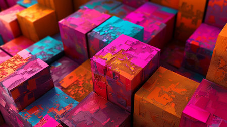 Abstract 3d rendering of chaotic cubes. Cubes in empty space.の素材