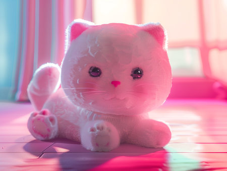 soft toy cat on the floor in the room, soft focus.の素材