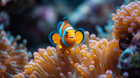 Clown anemonefish (Amphiprion bicolor) in a sea anemoneの素材