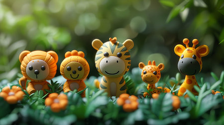 cute giraffe and tiger in the garden,3d renderingの素材