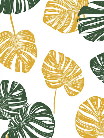 Vector seamless pattern with monstera leaves. Hand drawn tropical background.の素材