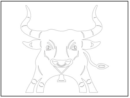 Illustration of a Bull with bell isolated on white background. Line icon. Vector.のイラスト素材