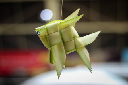 carp made by nature bamboo leaves is the one home decoration of THAI culture in Thailand.の写真素材