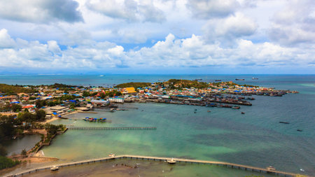 small village sea view landscape on shining day.の写真素材