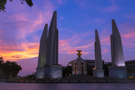 democracy Monument and dramatic sunset sky. Thailand.の写真素材