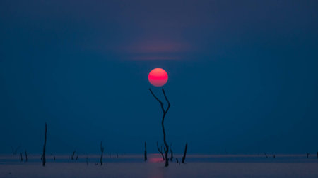 Sunrise sky over the lake in the morning. Thailand.の写真素材