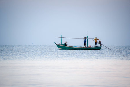 The lifestyle of coastal fishermen is calm, simple and free, at Khaotao beach, Hua-Hin, Thailand.の写真素材