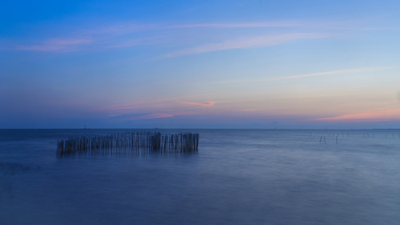 Longexposure romantic landscape sunset over the sea. Bangpoo Samutprakran Thailand. Longexposure shoot.の写真素材