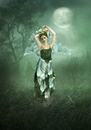  The girl in the colors of tulips in the moonlightの写真素材