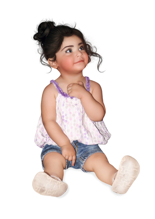 Little girl with big eyes looking upの写真素材