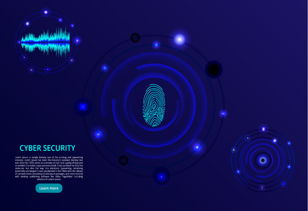 Abstract technology background. The concept of cybersecurity. Fingerprint, eye and voice scan - vector illustration.のイラスト素材