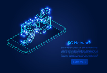 Abstract 5G network mobile data transmission. New wireless internet wifi connection. isometric vector concept.のイラスト素材