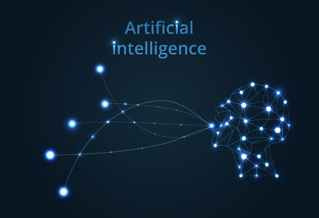 Abstract Artificial intelligence. Lines connected to thinkers, symbolizing the meaning of artificial intelligence. Technology web background. Virtual conceptのイラスト素材