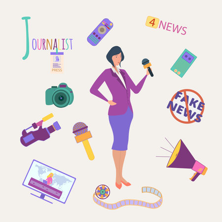 Colorful vector alphabet. Book of professions. Profession Journalistのイラスト素材
