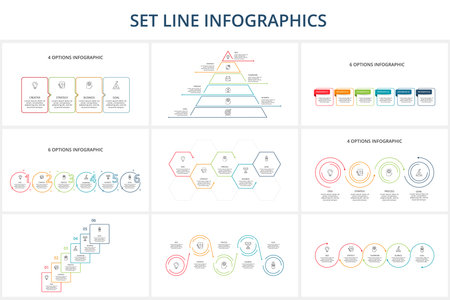 Set Line Infographics. Templates for growth chart, graph, presentation chartのイラスト素材