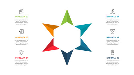 Abstract arrows of graph, diagram with 6 steps, options, parts or processes.のイラスト素材