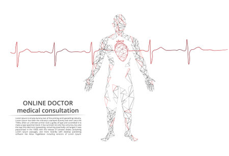Online Doctor. Abstract image of a man, pulse and heart. Innovative technologiesのイラスト素材