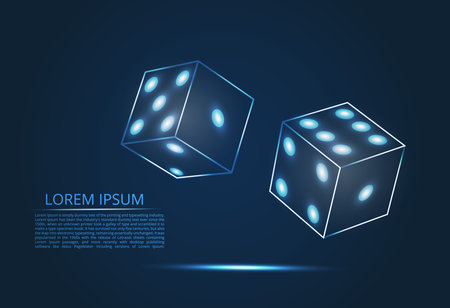 Abstract design of dice in flight. The concept of gambling in a casino. Blue lines, shapes and points.のイラスト素材
